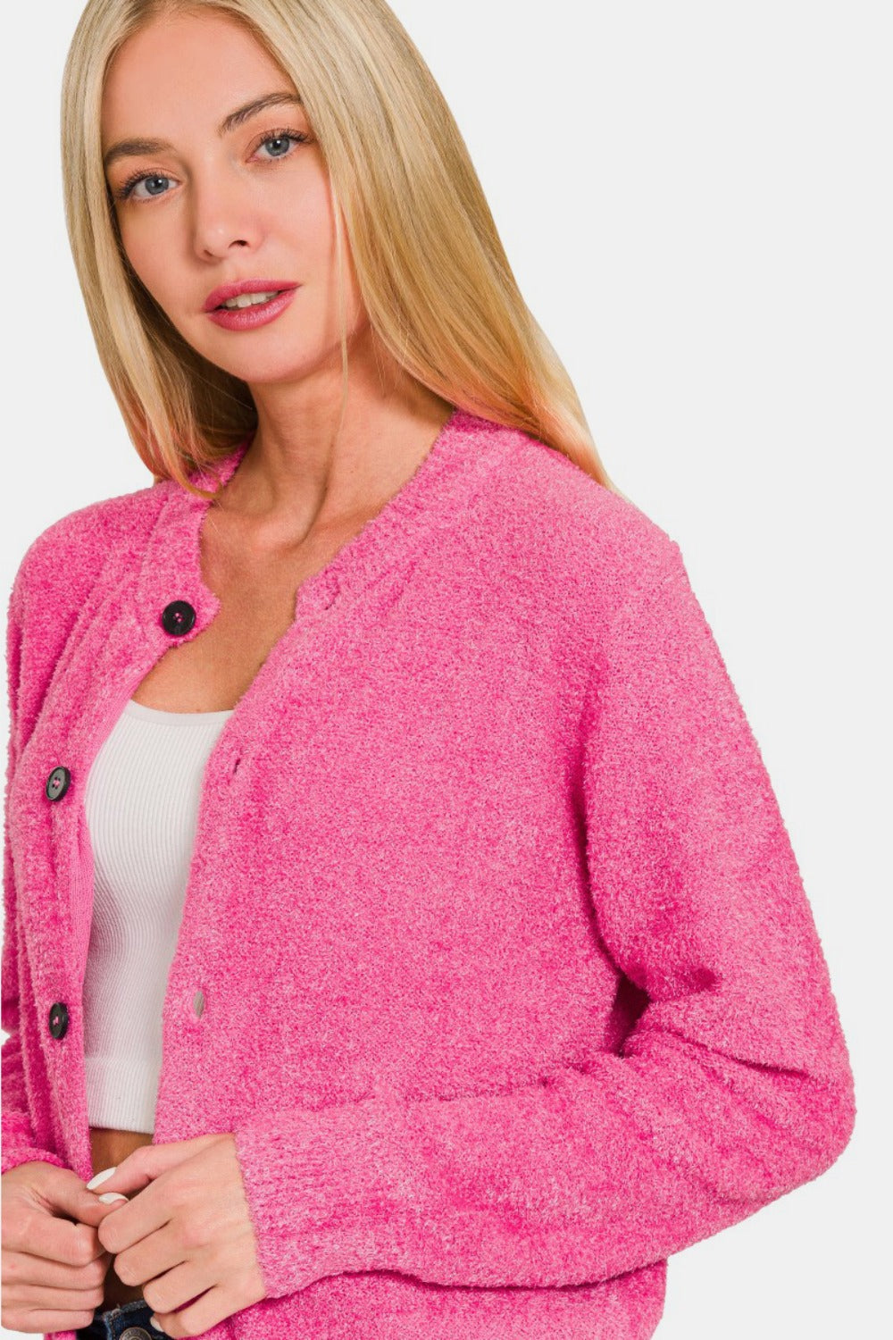 Valeria® | Long sleeve pullover cardigan with button placket