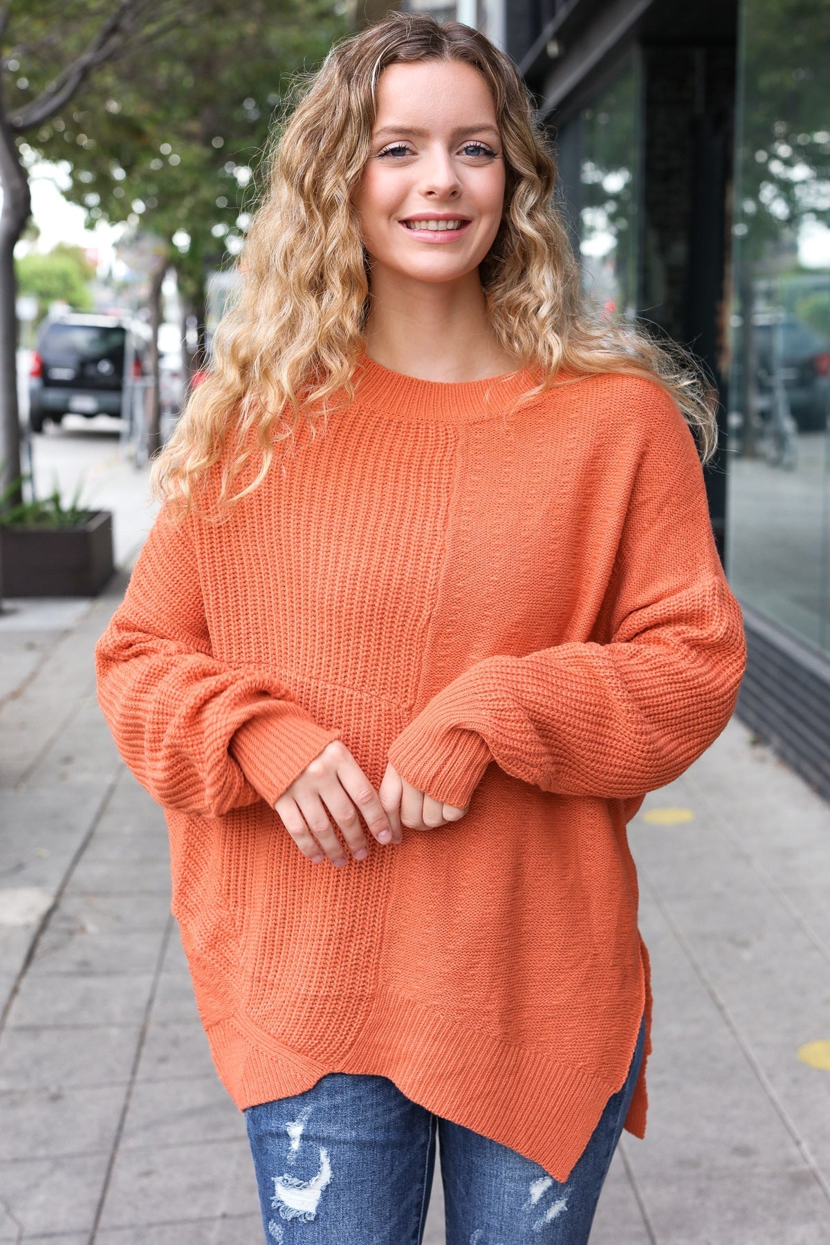 Vanessa® | Autumn Vibes Pumpkin Asymmetrical Knit Sweater