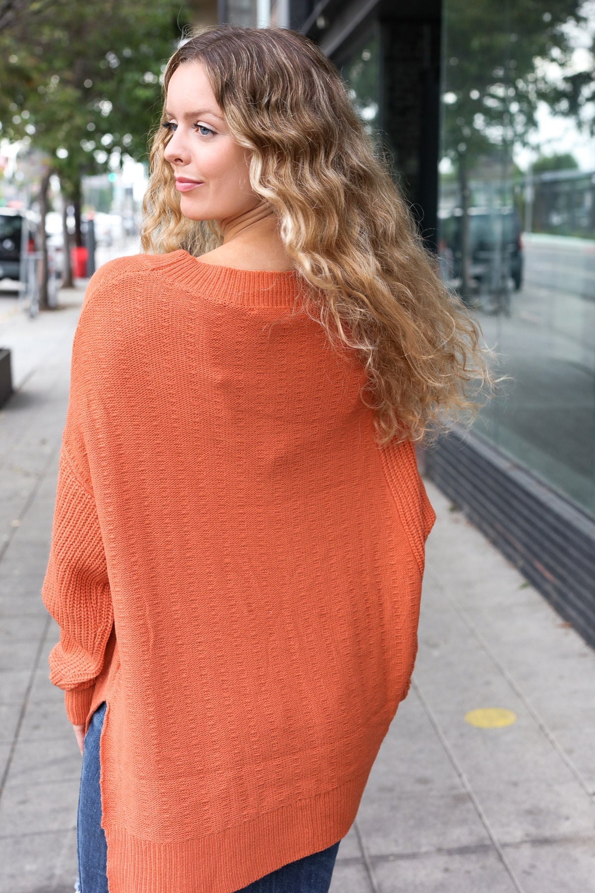 Vanessa® | Autumn Vibes Pumpkin Asymmetrical Knit Sweater