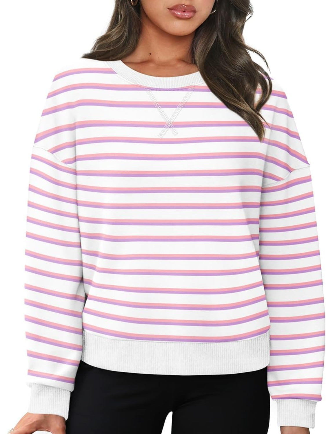 Andrea® | Lovelet striped long sleeve crew neck sweatshirt