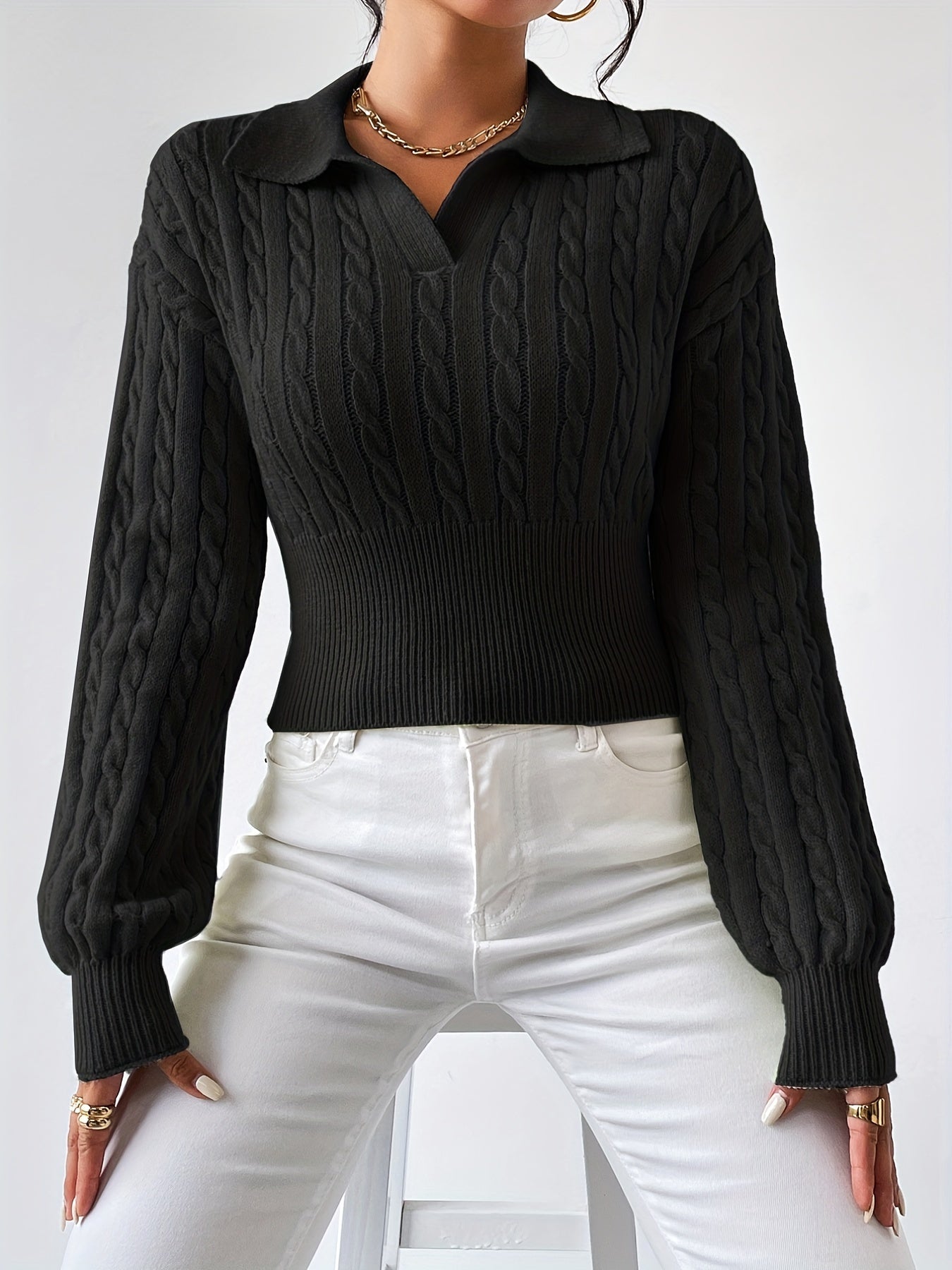 Adelina® | Twisted, structured knitted V-neck sweater