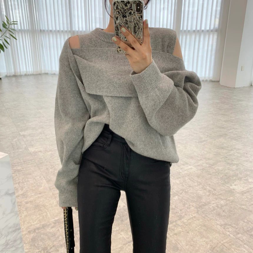 Valeria® | Gray plain long sleeve sweater