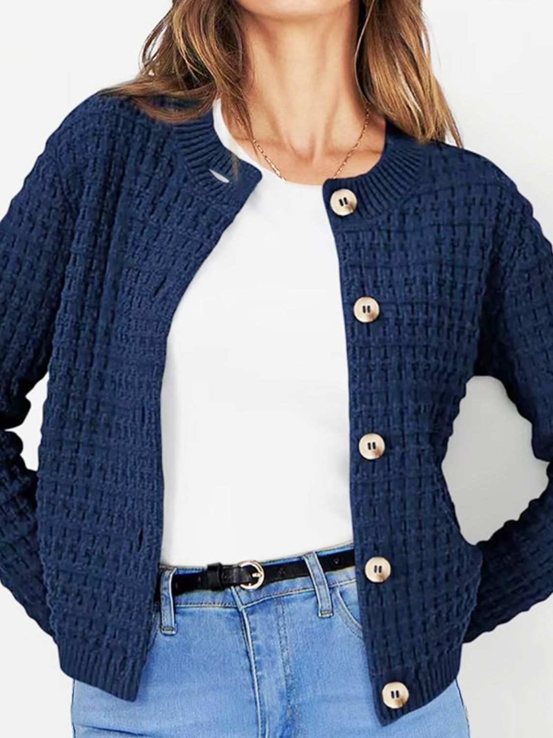 Adele® | Buttoned, long-sleeved cardigan with a crew neck