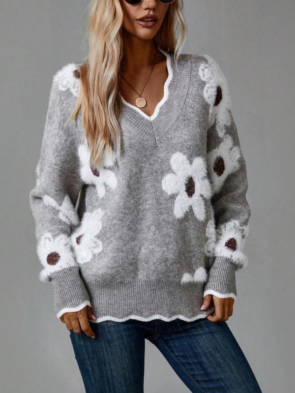 Alba® | Elegant knitted sweater with floral pattern for women