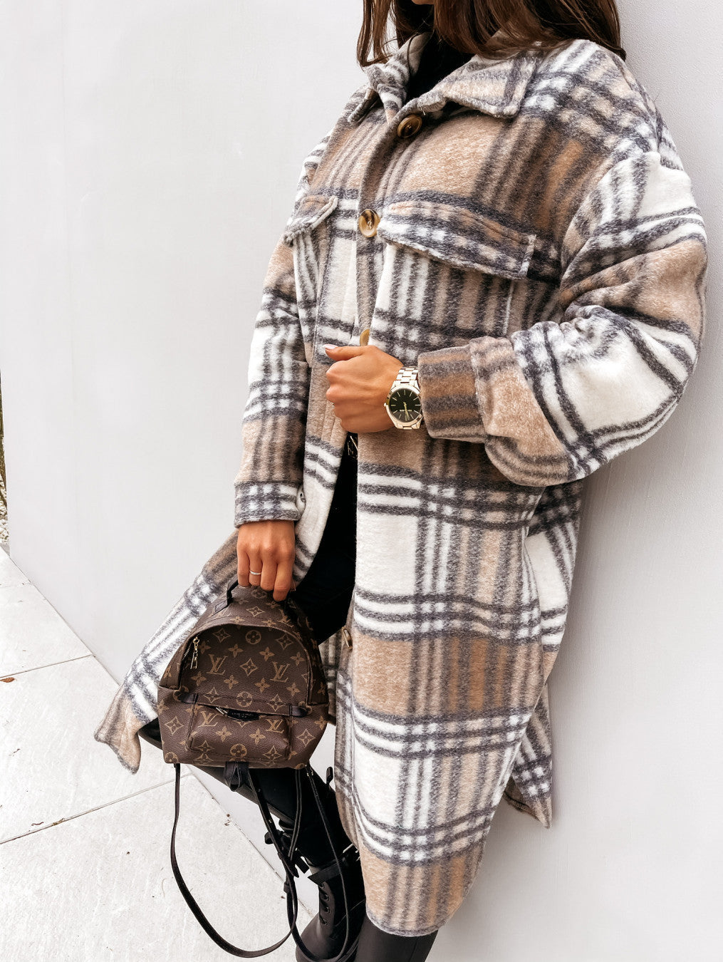 Amelia® | Long Sleeve Checked Printed Warm Jacket