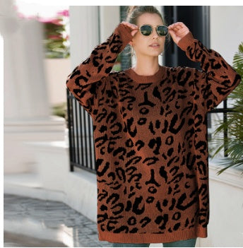 Amelia® | Casual leopard print sweater long sleeves