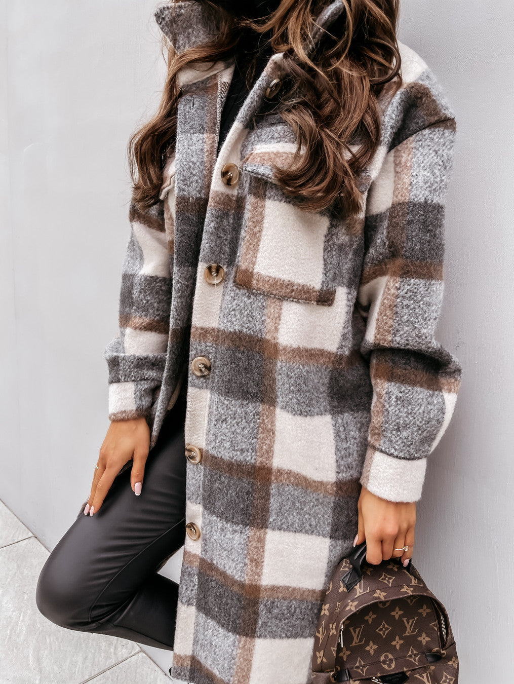 Amelia® | Long Sleeve Checked Printed Warm Jacket