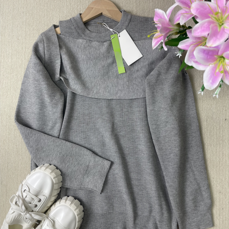 Valeria® | Gray plain long sleeve sweater