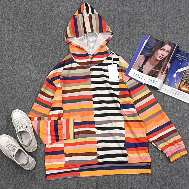 Zaira® | Colorful hoodie with black and white stripes