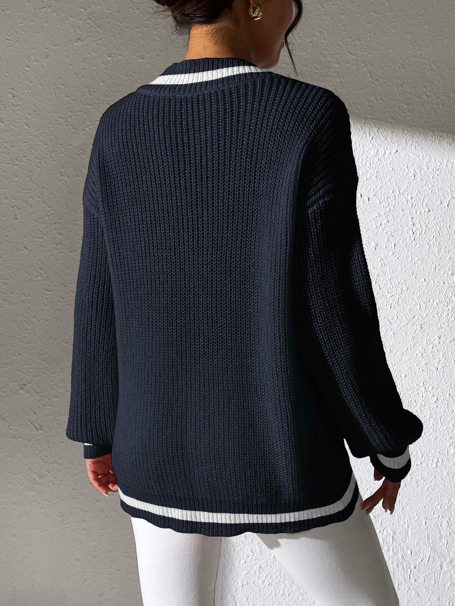 Adela® | Long-sleeved sweater with contrast trim and V-neck