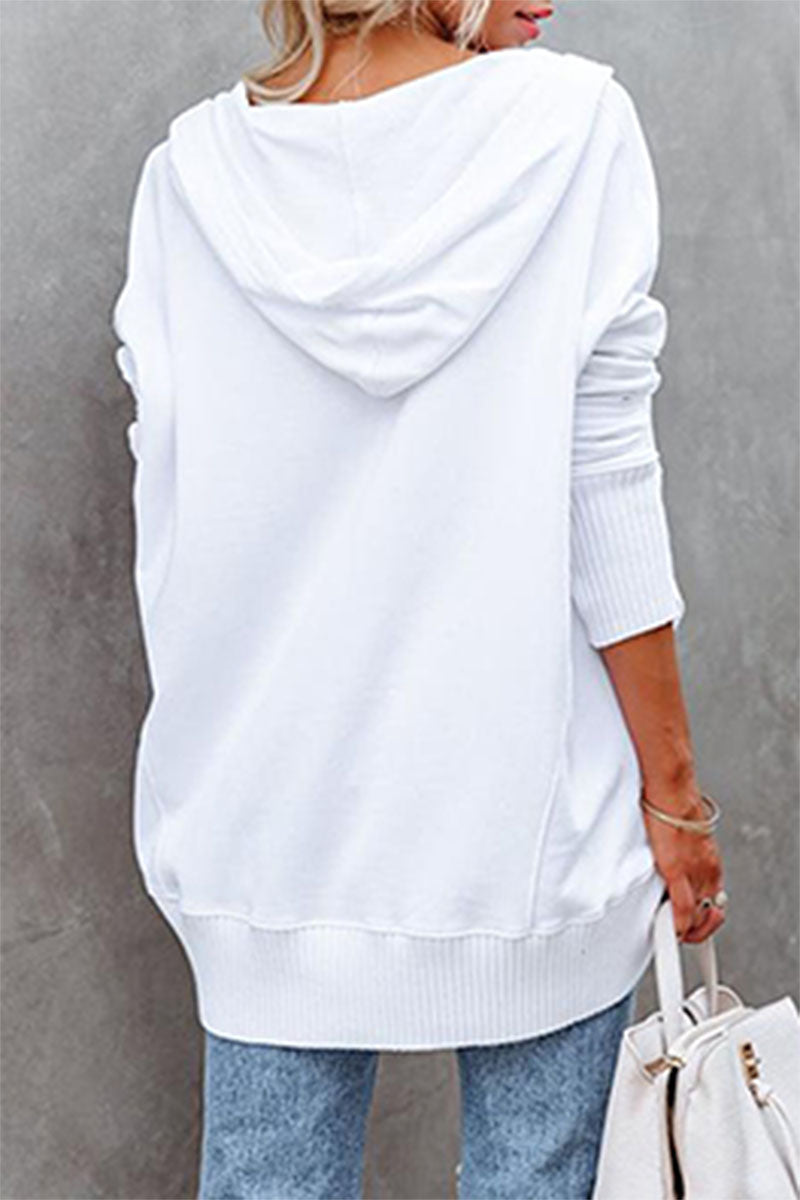 Vanesa® | Casual solid tops with pocket buckle and hooded collar