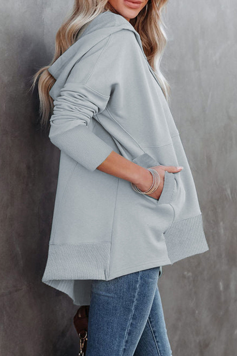 Vanesa® | Casual solid tops with pocket buckle and hooded collar