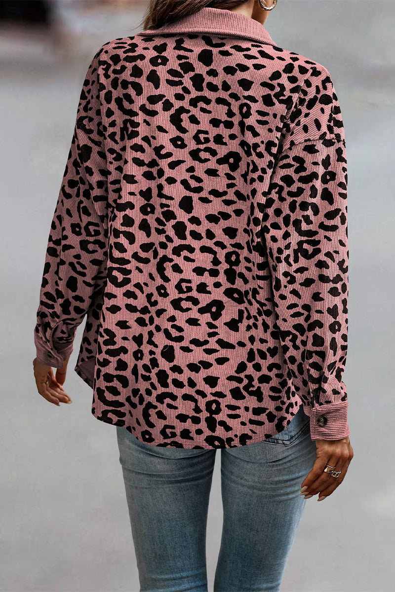 Amparo® | Casual tops with cute leopard pocket turn-down collar