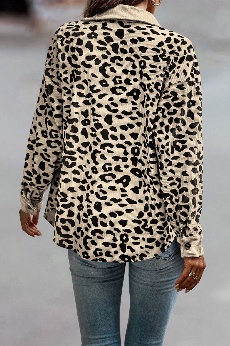 Amparo® | Casual tops with cute leopard pocket turn-down collar