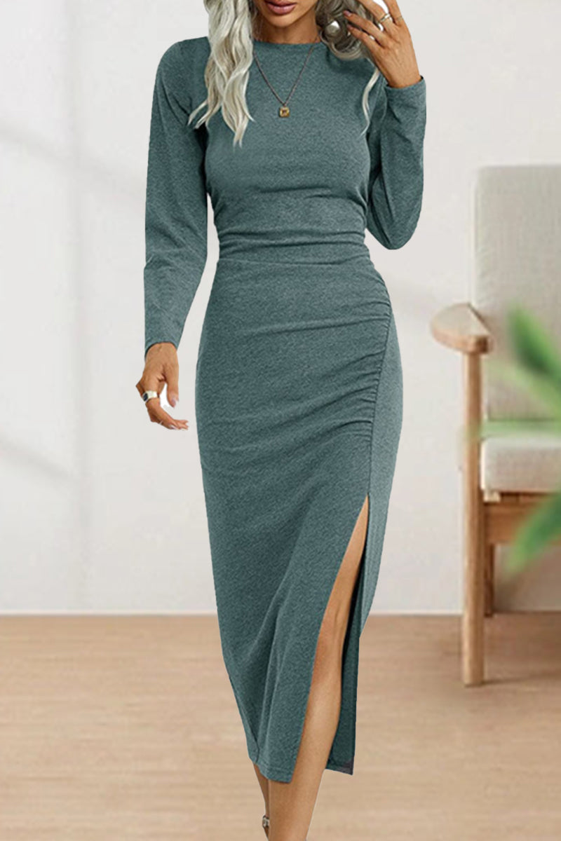 Josefina® | Cute, elegant, plain O-neck shift dresses with pleats