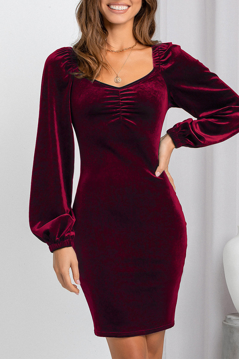 Monica® | Sexy elegant solid color one tier V neck skirt dresses