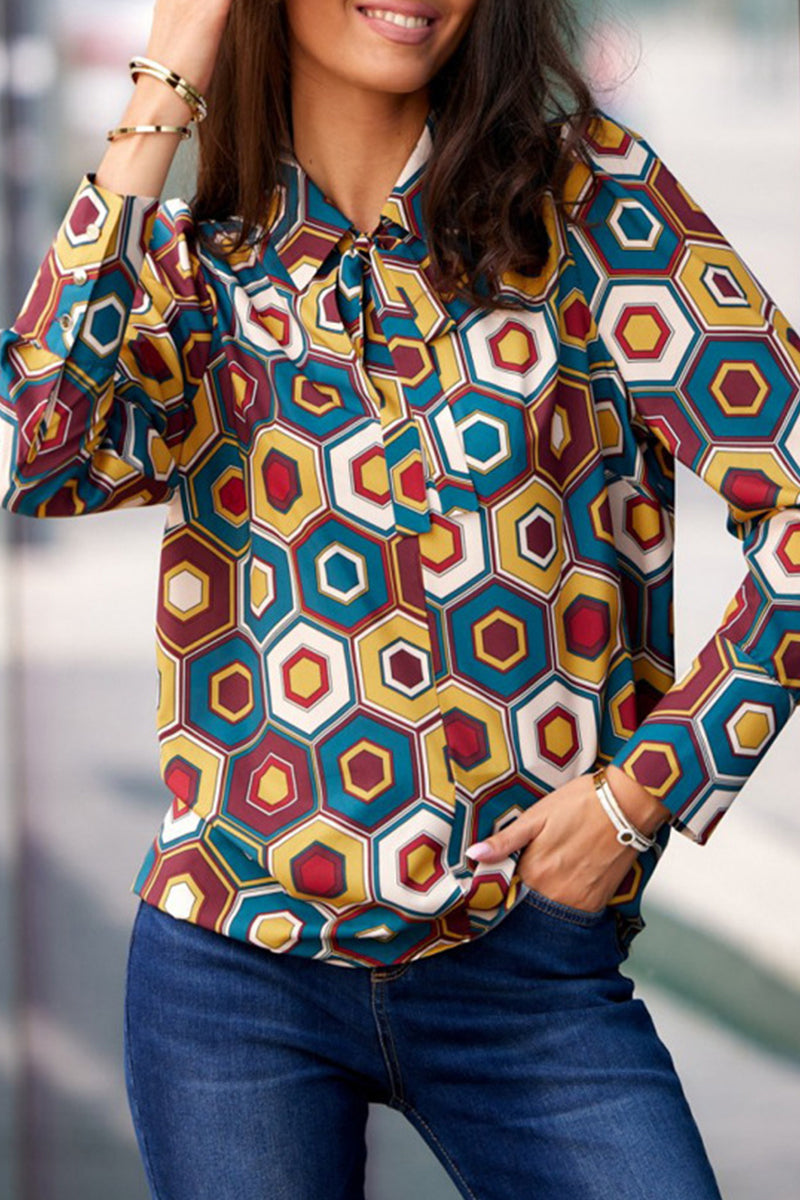 Tatiana® | Elegant printed patchwork shirt collar tops