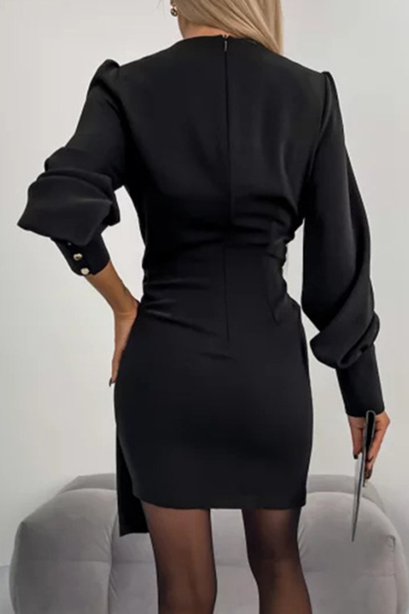 Griselda® | Sexy elegant solid dresses with zipper and V-neck, one-tier skirt