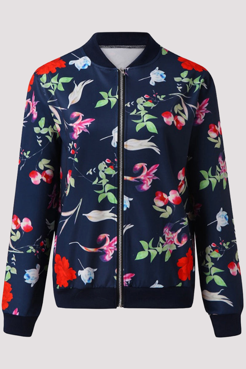 Zoe® | Casual outerwear with floral patchwork and O-neck