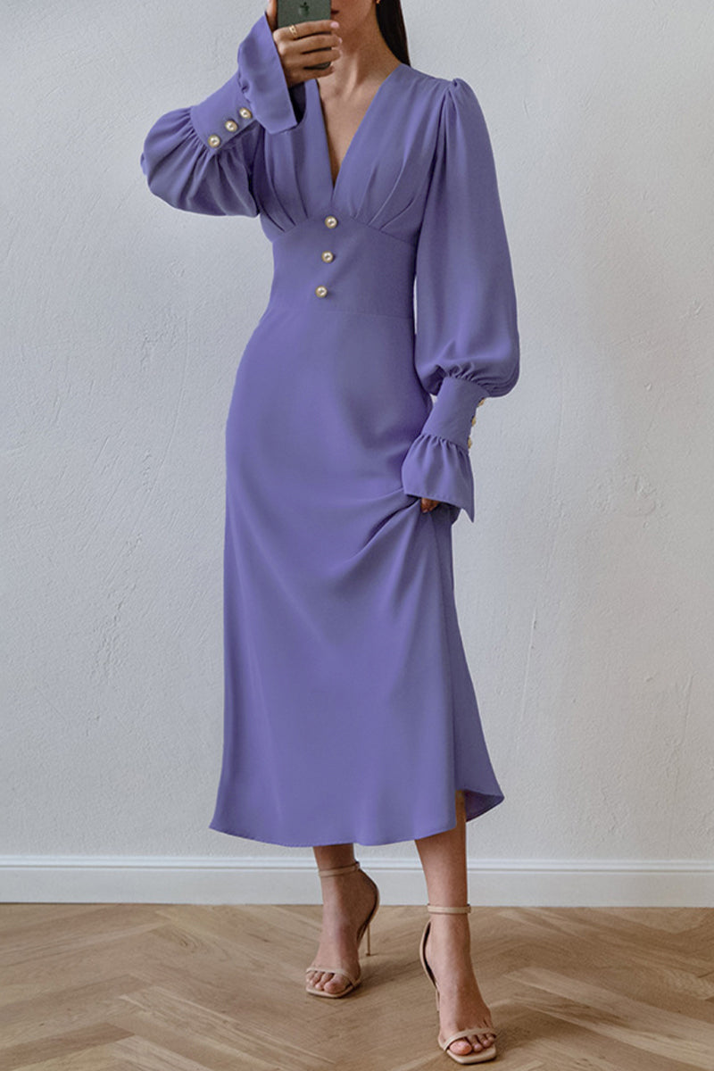 Ramona® | Elegant, simple A-line dresses with plain buttons and V-neck