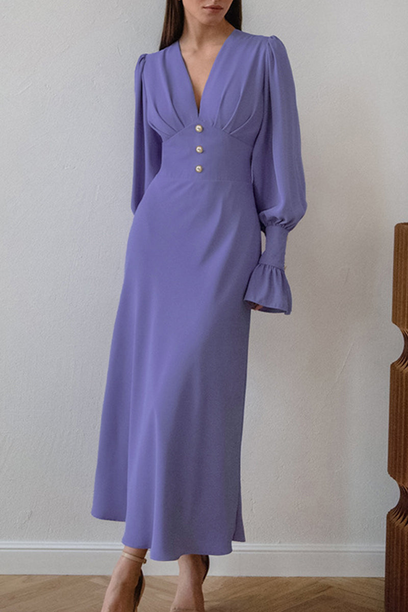 Ramona® | Elegant, simple A-line dresses with plain buttons and V-neck