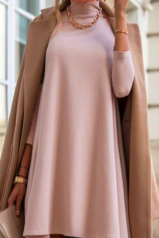 Emilia® | Casual simple solid color turtleneck long sleeve dresses