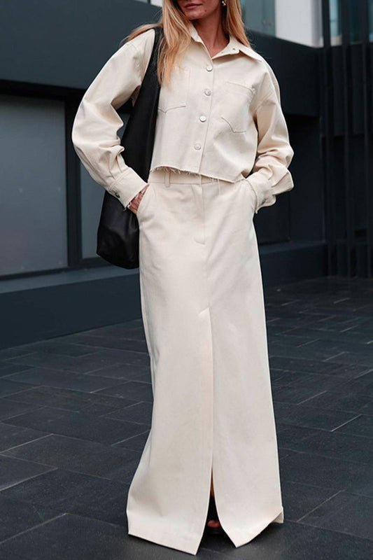 Anette® | Casual, elegant, solid color, long-sleeved two-piece suit with pocket turn-down collar