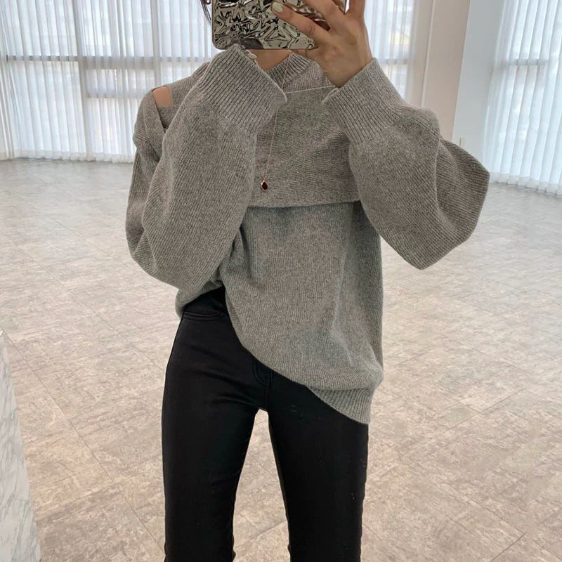 Valeria® | Gray plain long sleeve sweater