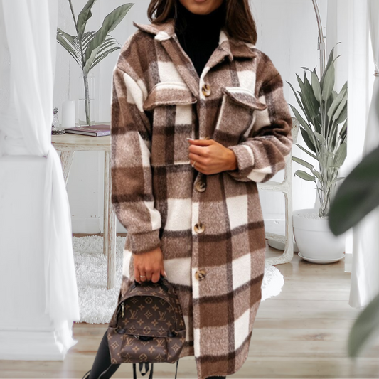 Alba® | Elegant short coat in a checked pattern with a waist belt