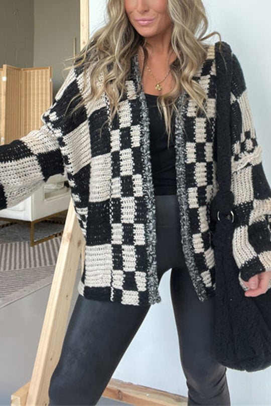 Vanessa® | Casual mid-length loose knit checked outerwear