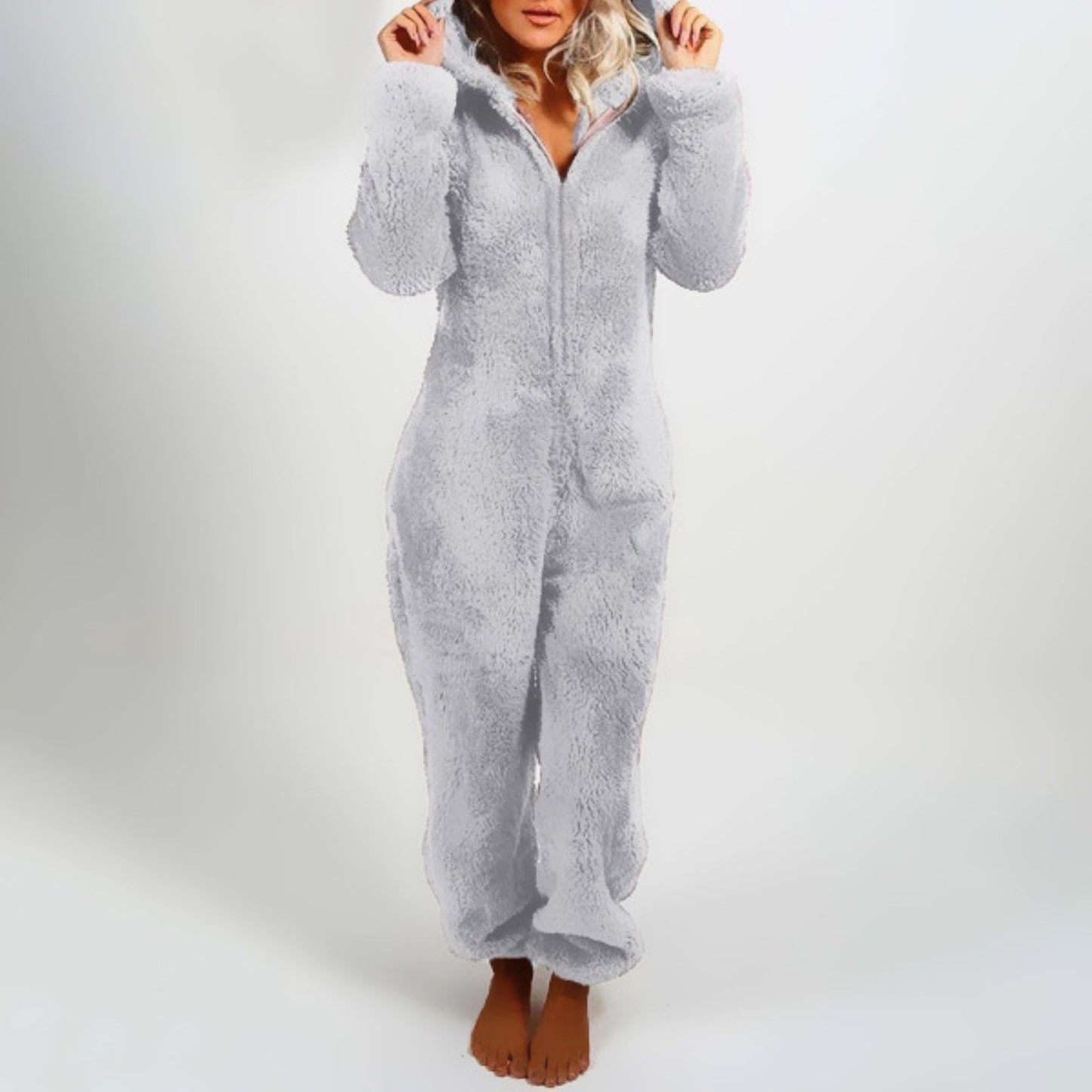 Adriana® | Stylish women's winter jumpsuit pajamas with hood