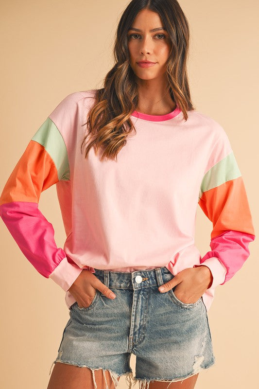 Adriana® | Loose fit top with color block sleeves