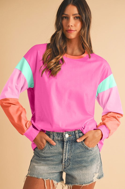 Adriana® | Loose fit top with color block sleeves