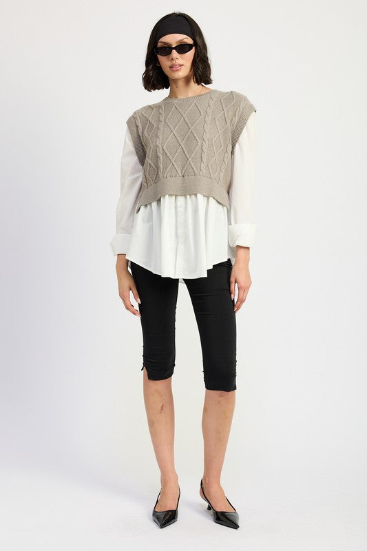 Vera® | CABLE TWO FER SWEATER TOP