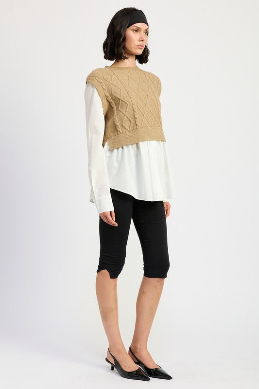 Vera® | CABLE TWO FER SWEATER TOP