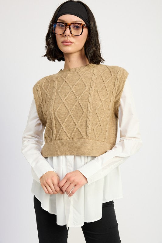 Vera® | CABLE TWO FER SWEATER TOP