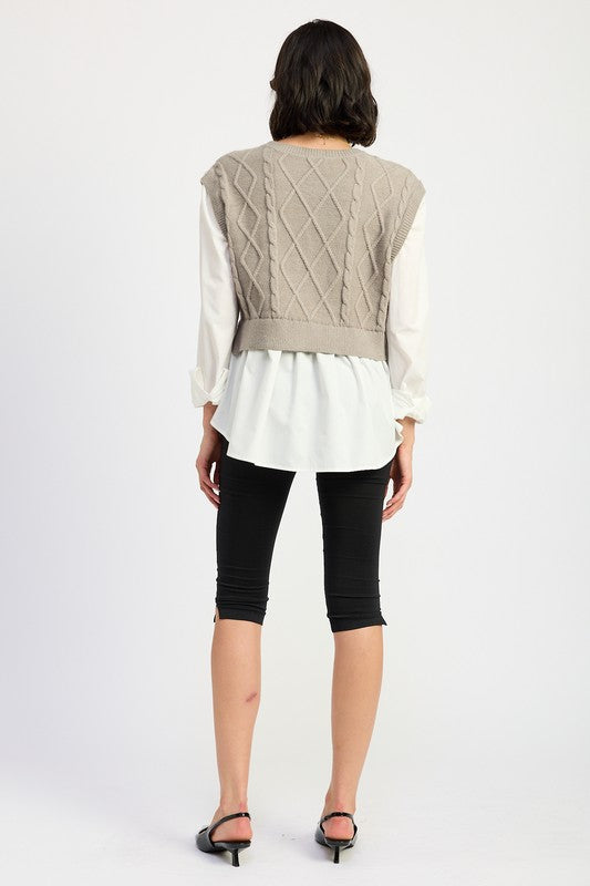 Vera® | CABLE TWO FER SWEATER TOP