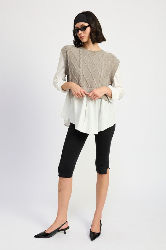 Vera® | CABLE TWO FER SWEATER TOP