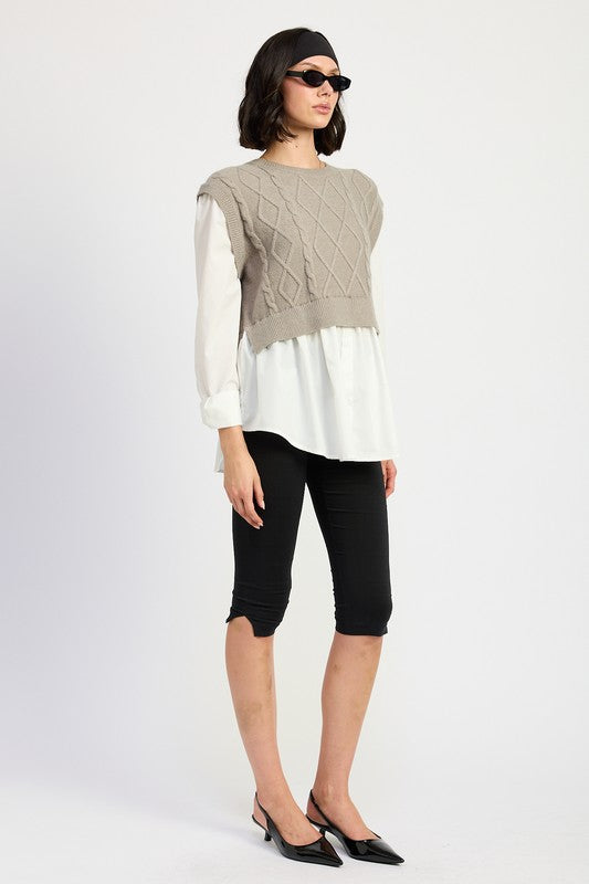 Vera® | CABLE TWO FER SWEATER TOP