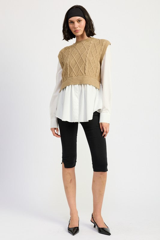 Vera® | CABLE TWO FER SWEATER TOP