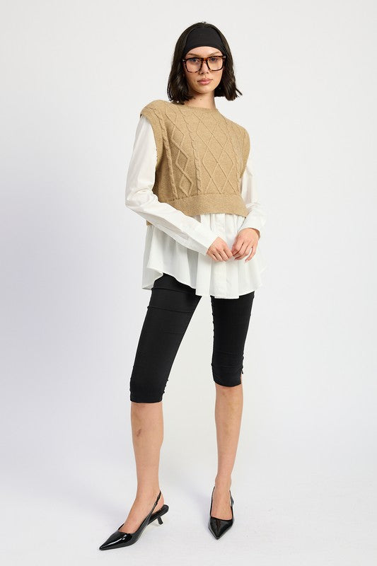 Vera® | CABLE TWO FER SWEATER TOP