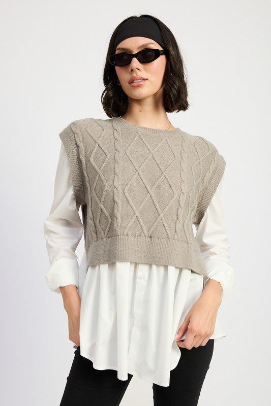 Vera® | CABLE TWO FER SWEATER TOP