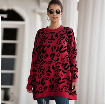 Amelia® | Casual leopard print sweater long sleeves