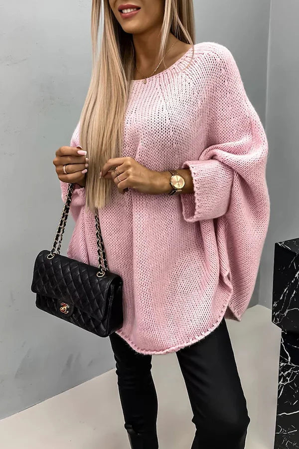 Vanessa® | “Remember Me” knitted loose poncho sweater with a crew neck