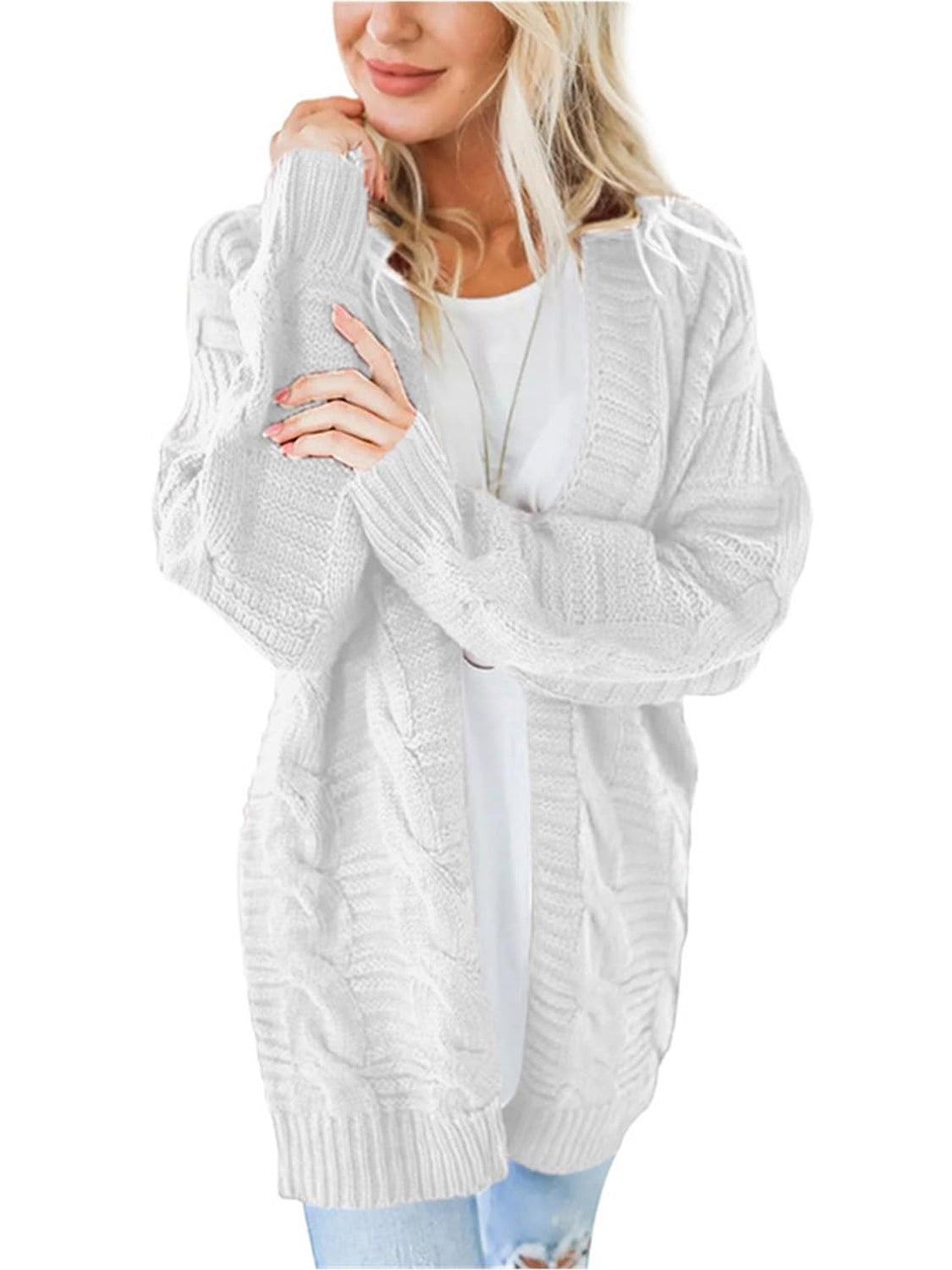 Aneta® | Cable knit cardigan with open front and long sleeves