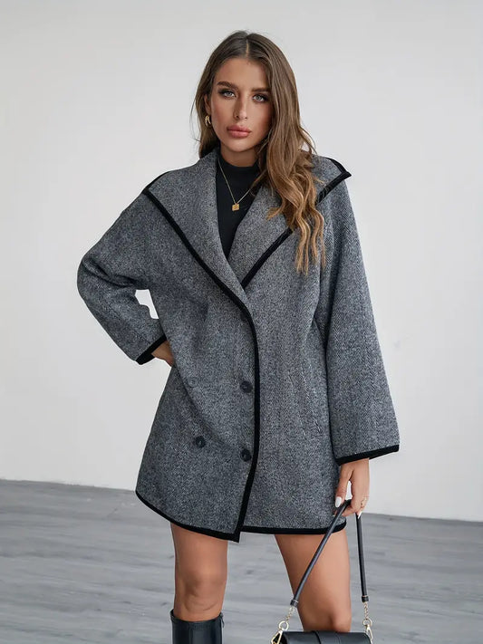 Alicia® | Double-breasted tweed coat with contrast trim and elegant long sleeves