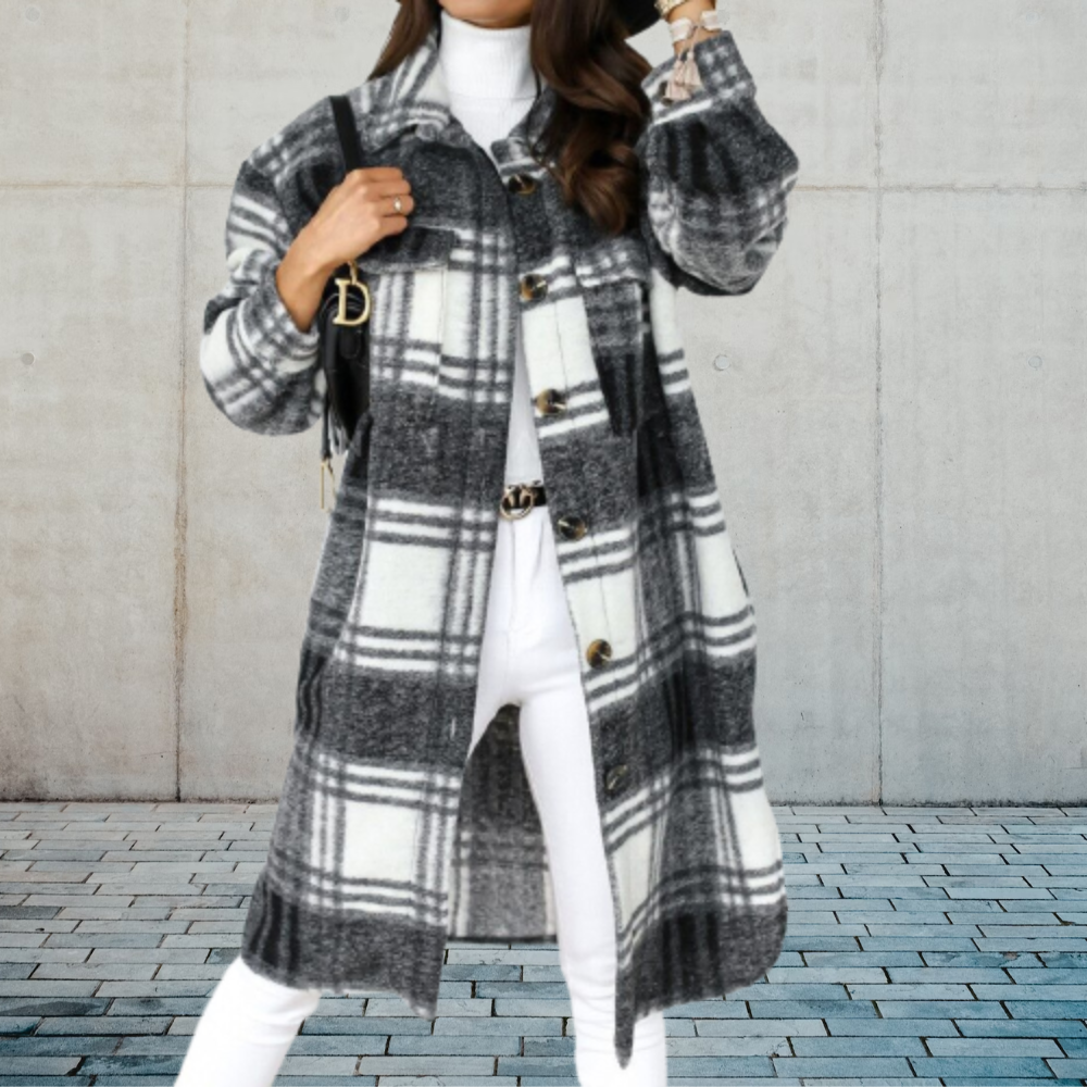 Alba® | Elegant short coat in a checked pattern with a waist belt