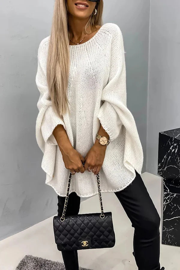 Vanessa® | “Remember Me” knitted loose poncho sweater with a crew neck