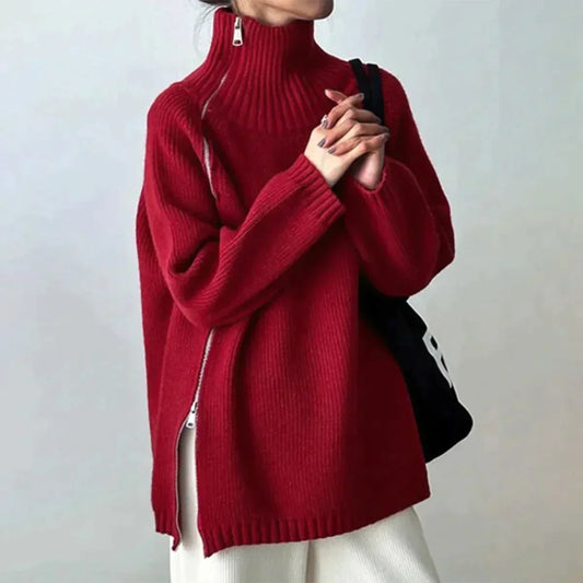 Ana® | Simple red sweater with a high neckline