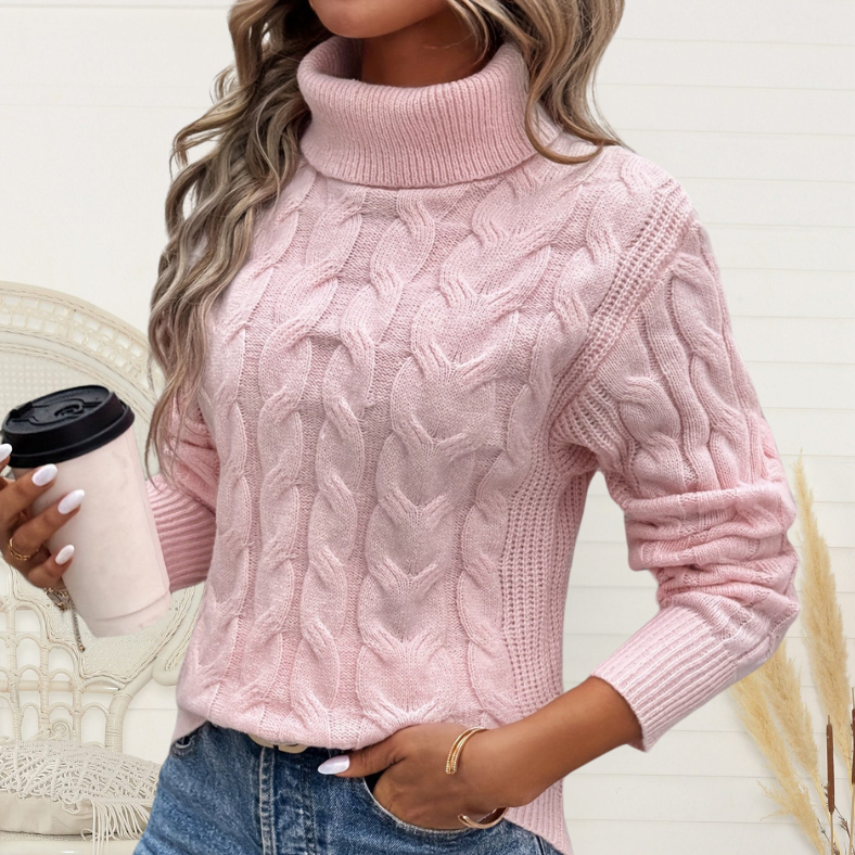 Zoe® | Classic cable knit turtleneck sweater for women